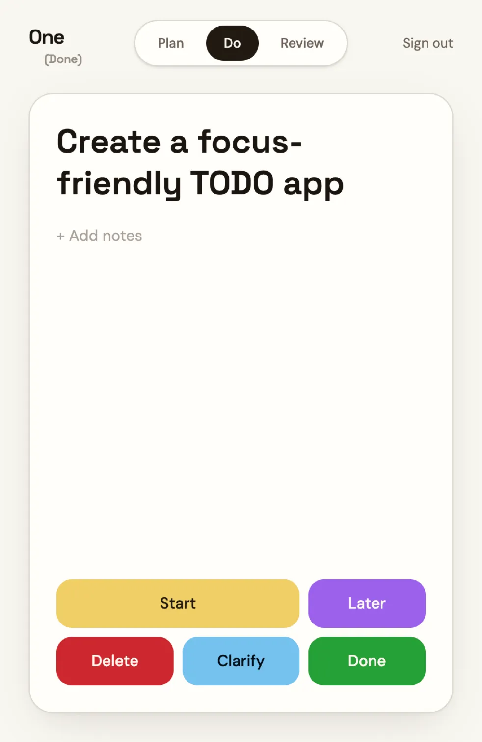 One(Done) focus todo screen